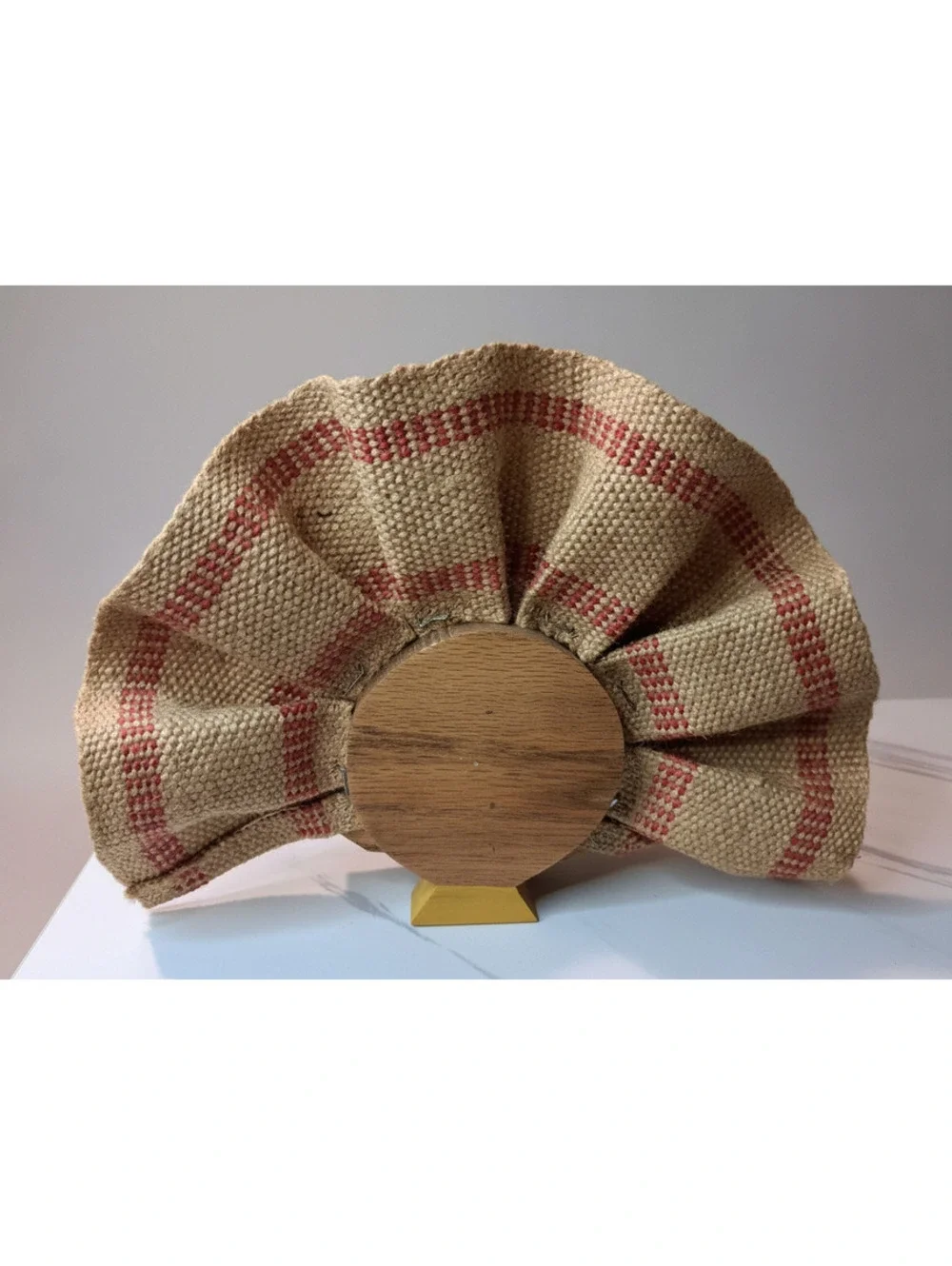 Vintage Hand-crafted Standing Burlap and Oak Fall Turkey Decoration 8